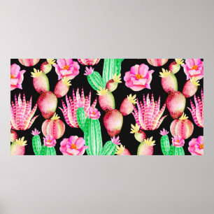 Poster Padrão sem costura com suculentos. Cache de aquare