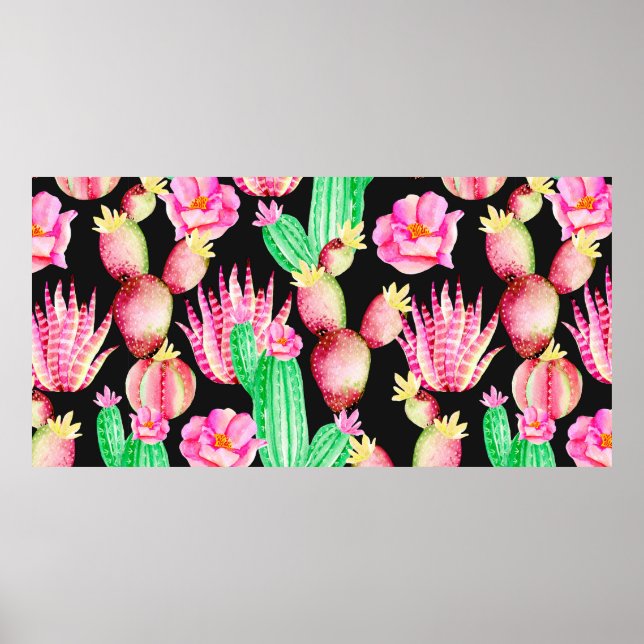 Poster Padrão sem costura com suculentos. Cache de aquare (Frente)