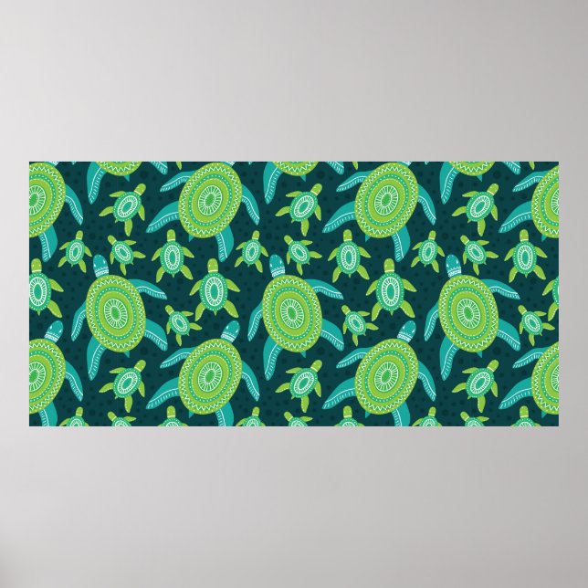 Poster Padrão sem costura com tartarugas verdes de orname (Frente)