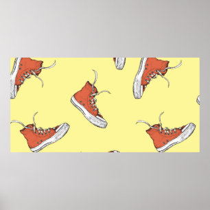 Poster Padrão sem costura com tênis vermelho vintage,dr