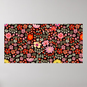 Poster Padrão sem costura com tulipas de girassóis