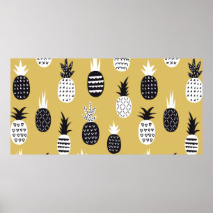 Poster Padrão sem costura de ananás preto e branco