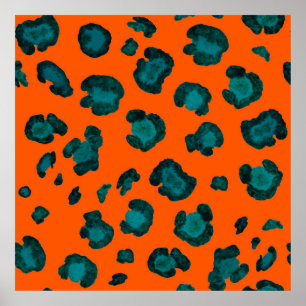 Poster Padrão sem costura de aquarela com pele-leopardo. 