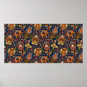 Poster Padrão sem costura de flor desenhada à mão (azu