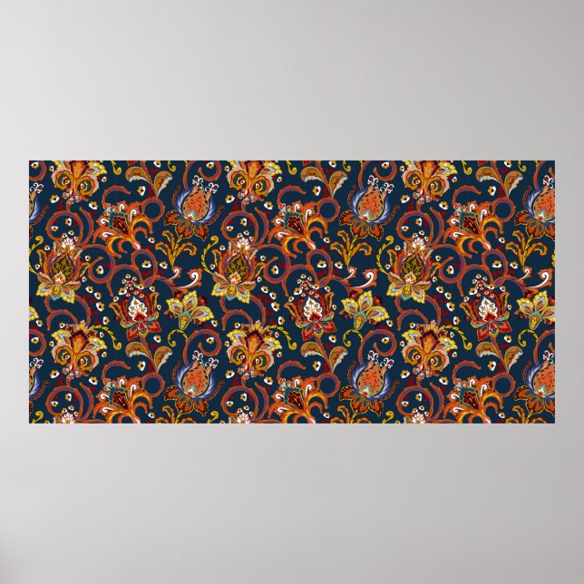 Poster Padrão sem costura de flor desenhada à mão (azulej (Frente)