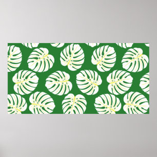Poster Padrão sem costura de folhas de monstera branca e