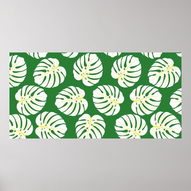 Poster Padrão sem costura de folhas de monstera branca em (Frente)