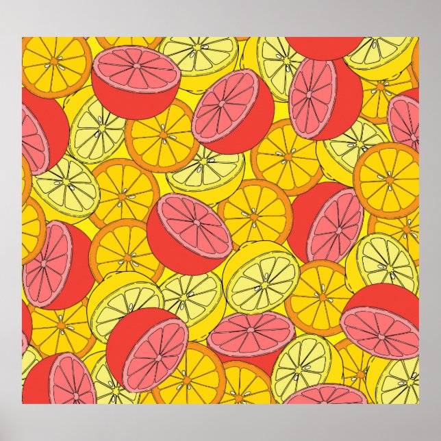 Poster Padrão sem costura de Frutas Citrus (Frente)