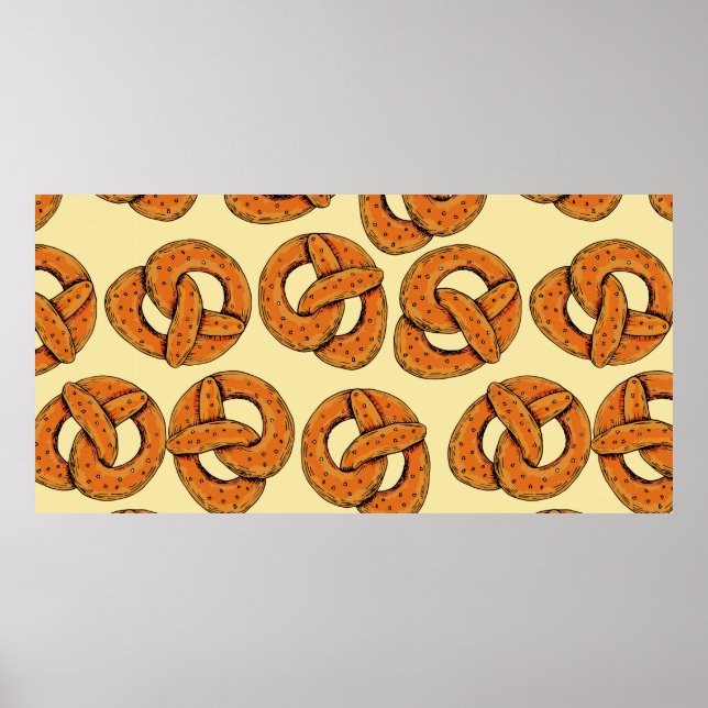 Poster Padrão sem costura de outono com pretzels,octoberf (Frente)