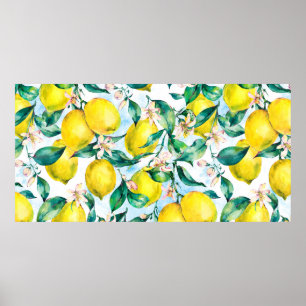 Poster Padrão sem costura de safra de aquarela, ramo de 