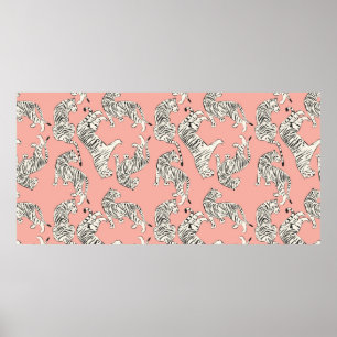 Poster Padrão sem costura de tigre desenhado à mão, grand