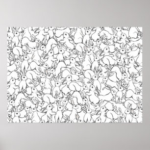 Poster Padrão sem costura, fundo com coelhos fofos, ha