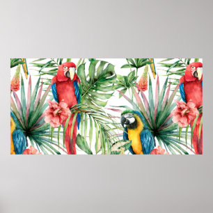 Poster Padrão sem costura tropical aquarela com papagaio