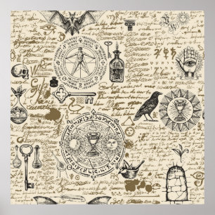 Poster padrão sem descontinuidades sobre um tema alquimia