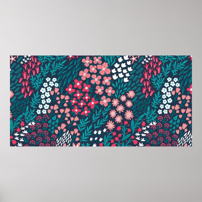 Poster Padrão sem soldadura de flores de vindima. Sem fim (Frente)