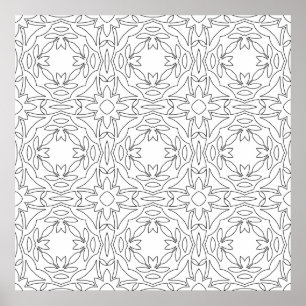 Poster Padrão Simétrico de Azulejo Floral com Motivos Ent