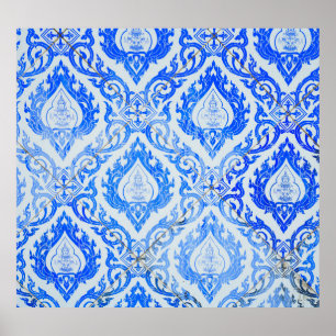 Poster Padrão tailandês: igreja cerâmica ladeada.