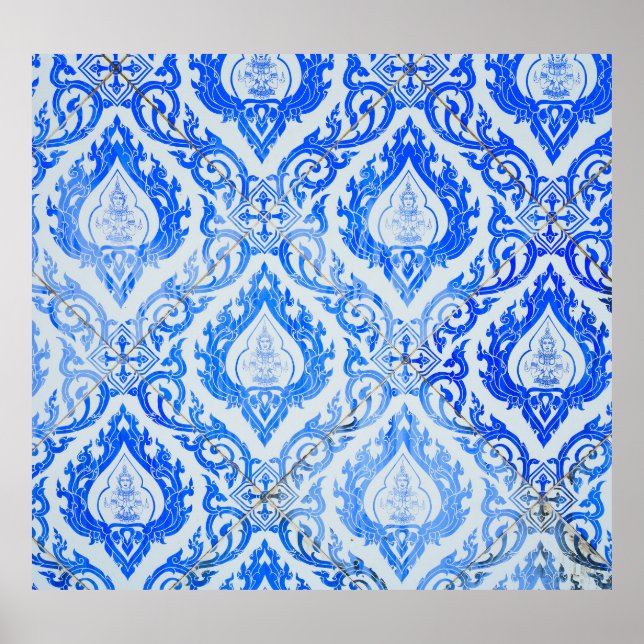 Poster Padrão tailandês: igreja cerâmica ladeada. (Frente)