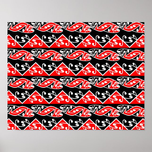 Pôster Padrão Tradicional Maori Koru Kowhaiwhai (Frente)