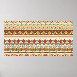 Poster Padrão tribal asteca em faixas, ilustração de s