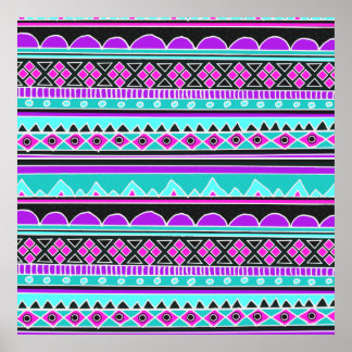 Pôster Padrão tribal azul brilhante e roxo