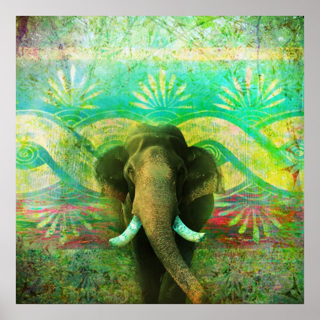 Poster Padrão Tribal bonito do Elefante Turquesa da Boêmi (Frente)