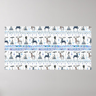 Poster Padrão tribal contínuo com animais e dr