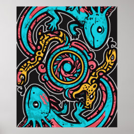 Poster Padrão tribal mitologia boho Xolotl Axolote Asteca
