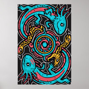Poster Padrão tribal mitologia boho Xolotl Axolote Asteca