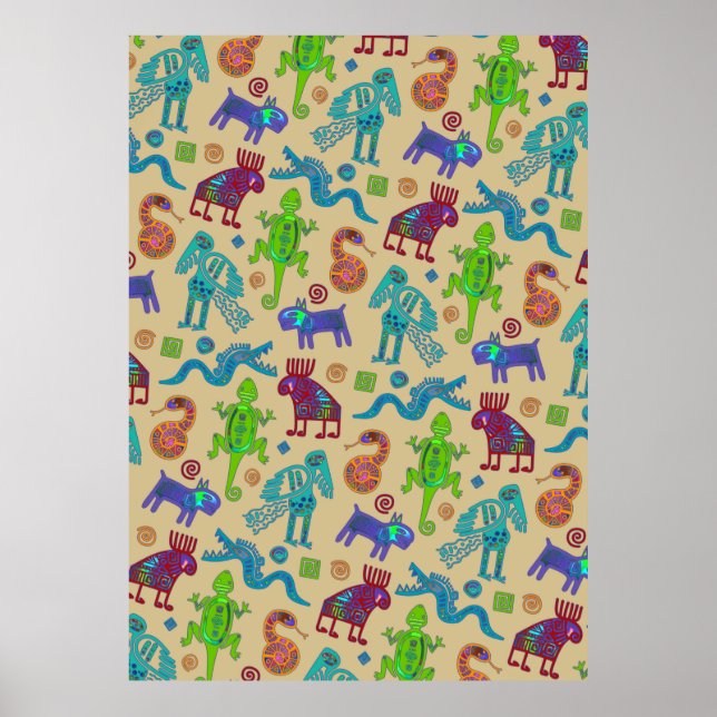 Poster Padrão Tribal Primitivo da Cultura Mexicana Africa (Frente)