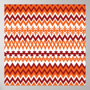 Poster Padrão Tribal Vermelho Laranja Aztec Chevron Zigza