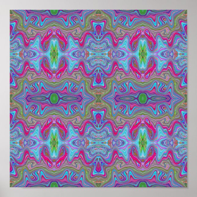 Poster Padrão Trippy Multicolorido Azul Céu Ondulado (Frente)