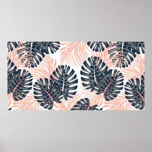 Poster Padrão tropical contínuo botânico com pl brilhante