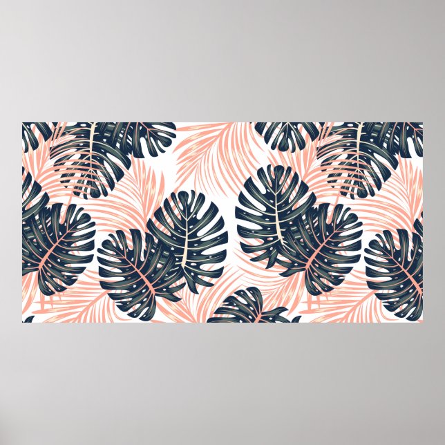 Poster Padrão tropical contínuo botânico com pl brilhante (Frente)