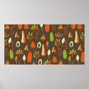Poster Padrão Tropical Desenhado à Mão com Folhas Liga