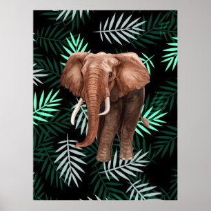 Poster Padrão tropical, elefante