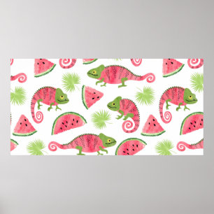 Poster Padrão tropical sem costura com aquarela fofa cha