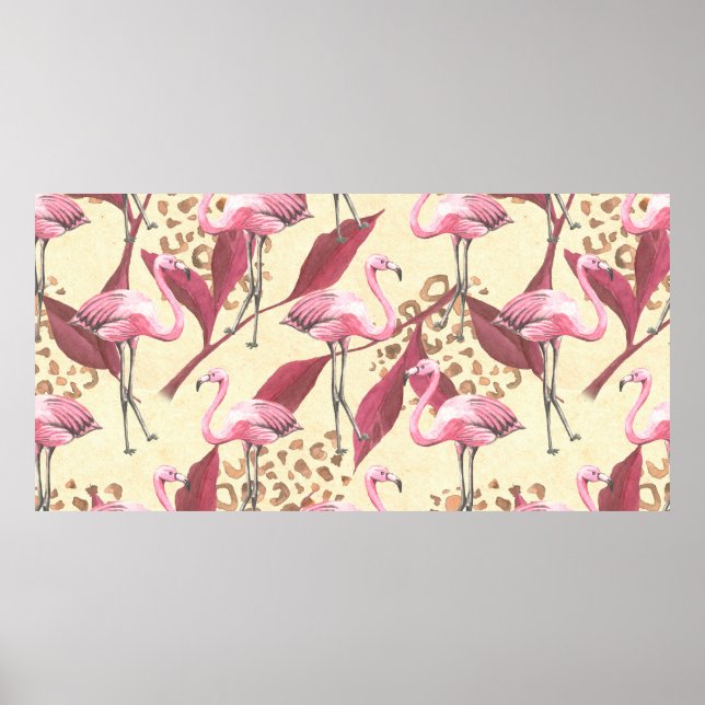 Poster Padrão tropical sem costura com flamingo rosa, fol (Frente)
