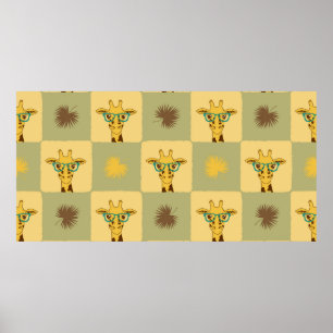 Poster Padrão tropical sem costura com girafa e palma