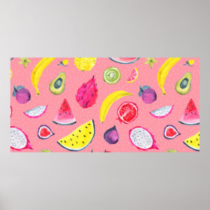 Poster Padrão tropical sem costura de fruta exótica. Dr