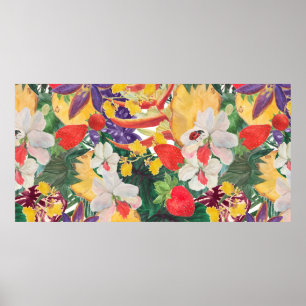 Poster Padrão tropical sem costura WAtercolor com f exó