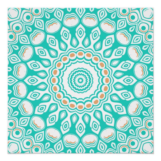 Pôster Padrão Turquesa e Beige Ocean Mandala (Frente)