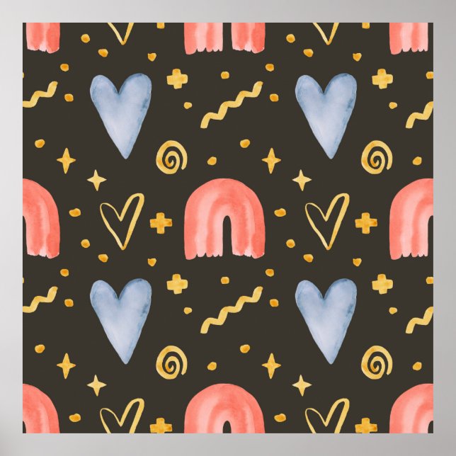 Poster padrão uniforme de abstrato de aquarela, desenho m (Frente)