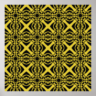 Poster Padrão uniforme de abstrato, preto e dourado
