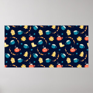 Poster Padrão uniforme de aquarela com gingerbreads do X