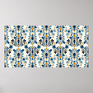 Poster Padrão uniforme de aquarela com ikat. Tie dye wat