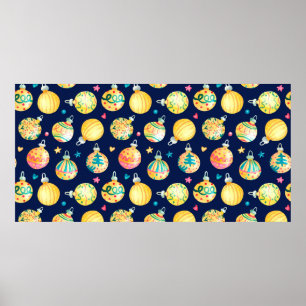 Poster Padrão uniforme de aquarela com ouro brilhante Ch