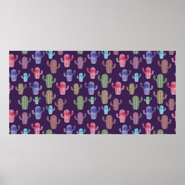 Poster Padrão uniforme de desenho de cor d'água do cacto  (Frente)
