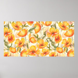 Poster Padrão uniforme floral de aquarelas desenhado à mã