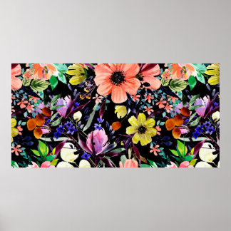 Poster Padrão uniforme floral de aquarelas. Diferentes bo
